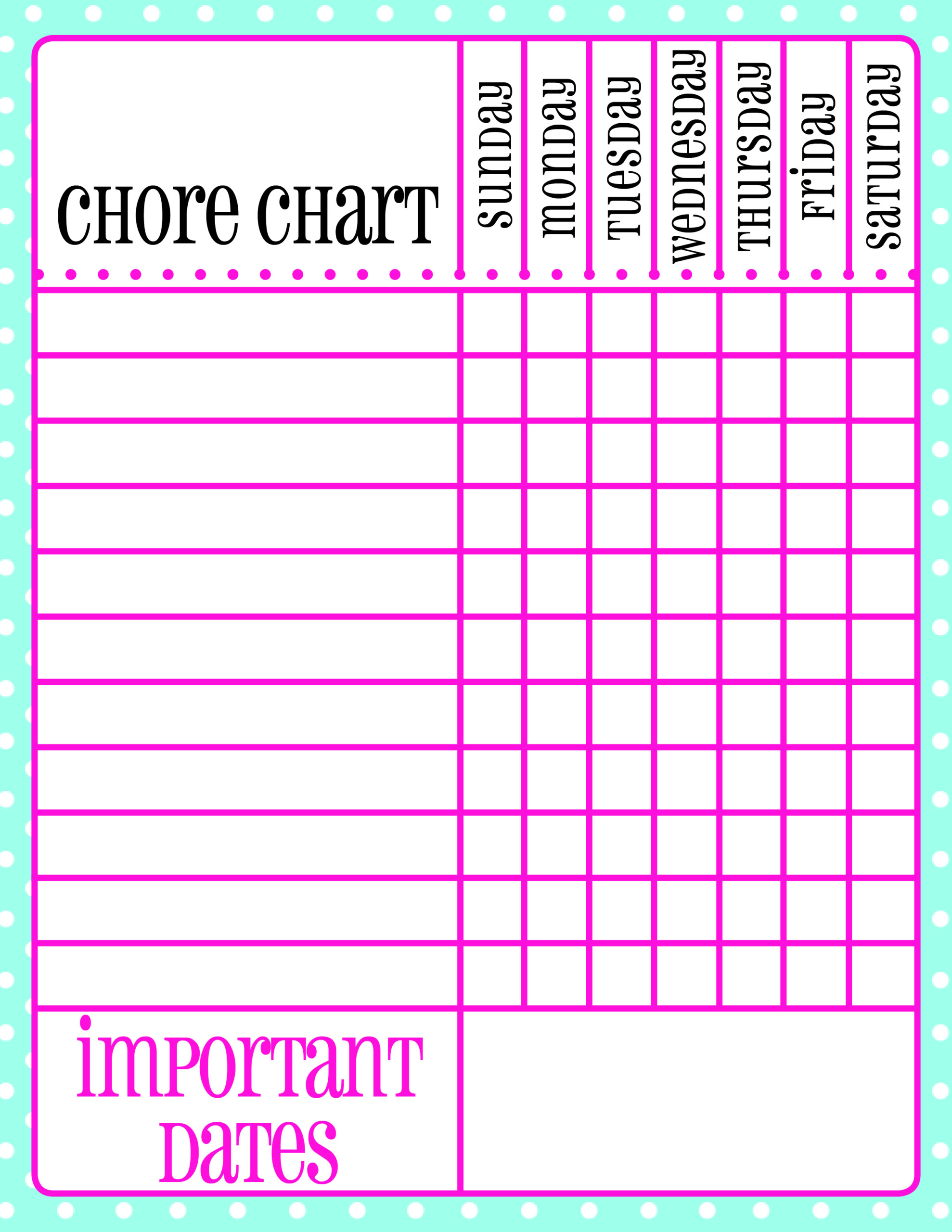 Free Printable Chore Chart For Kids Palm Beach Print Shop