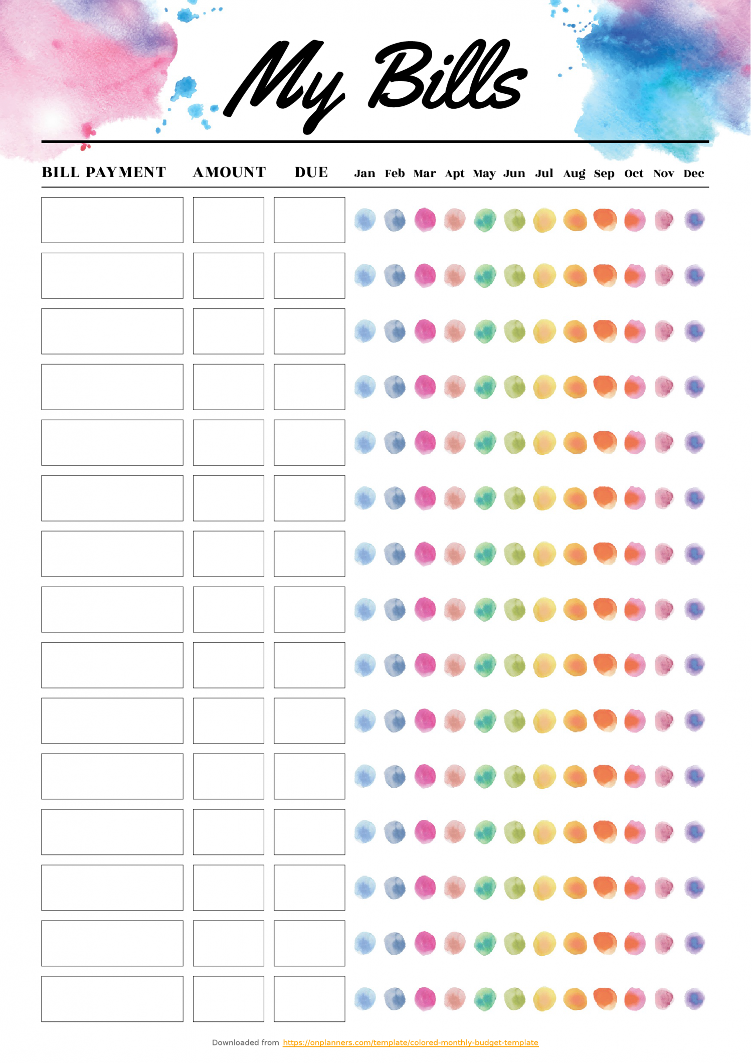 Free Printable Colored Monthly Budget Template PDF Download