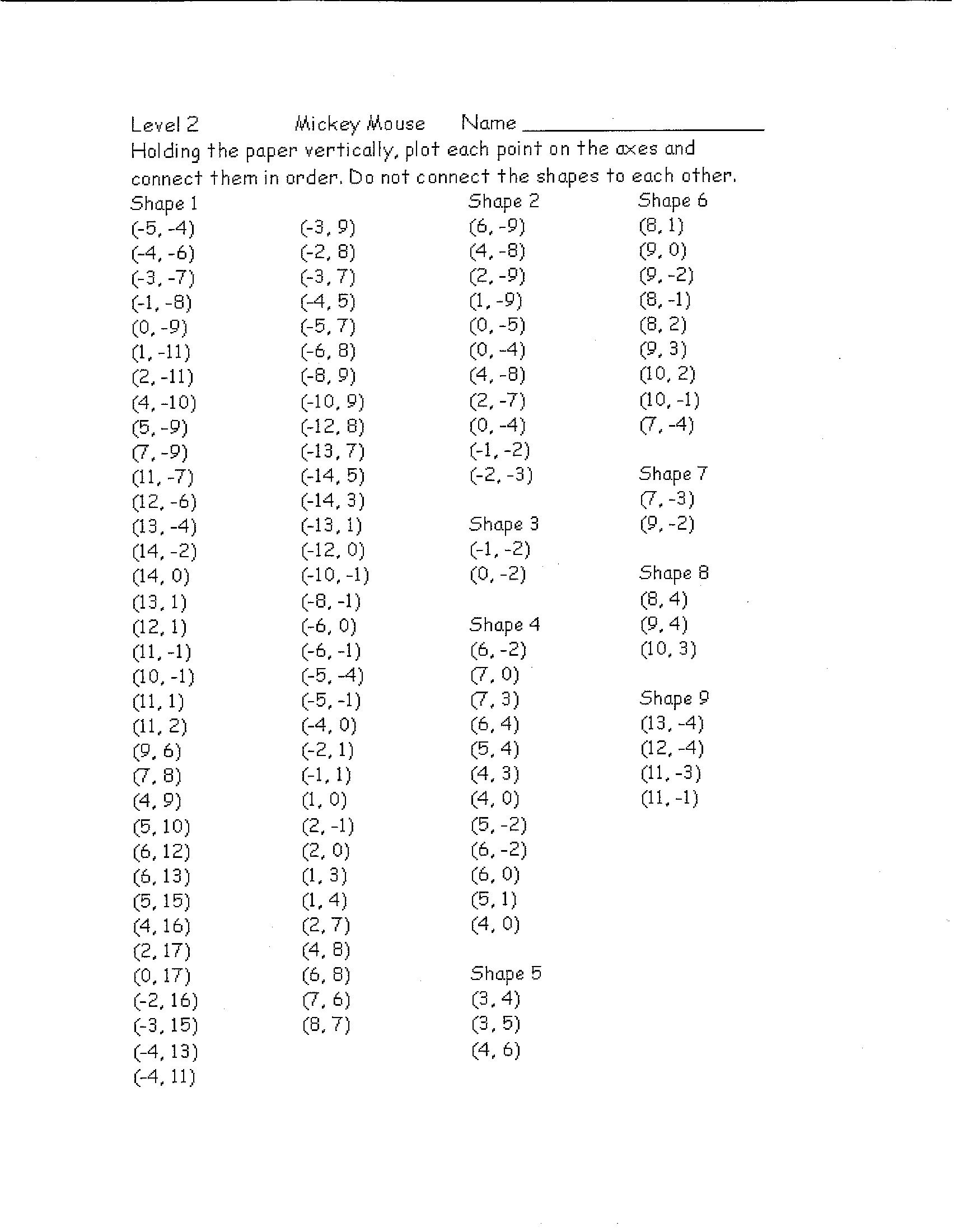 Free Printable Coordinate Graphing Pictures Worksheets