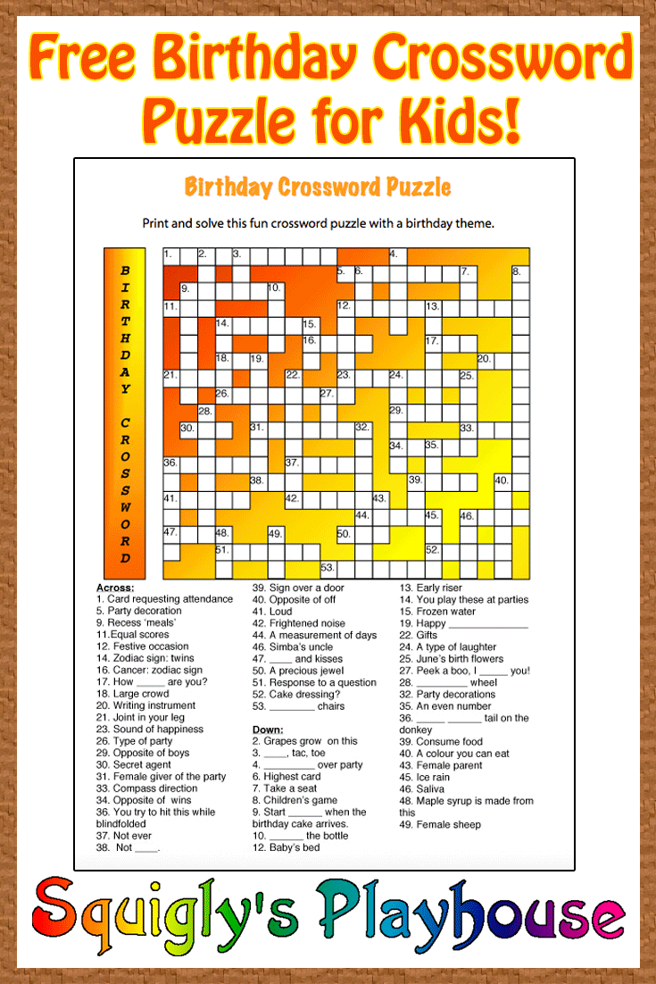 Free Printable Crossword Puzzle For Kids The Theme Of 