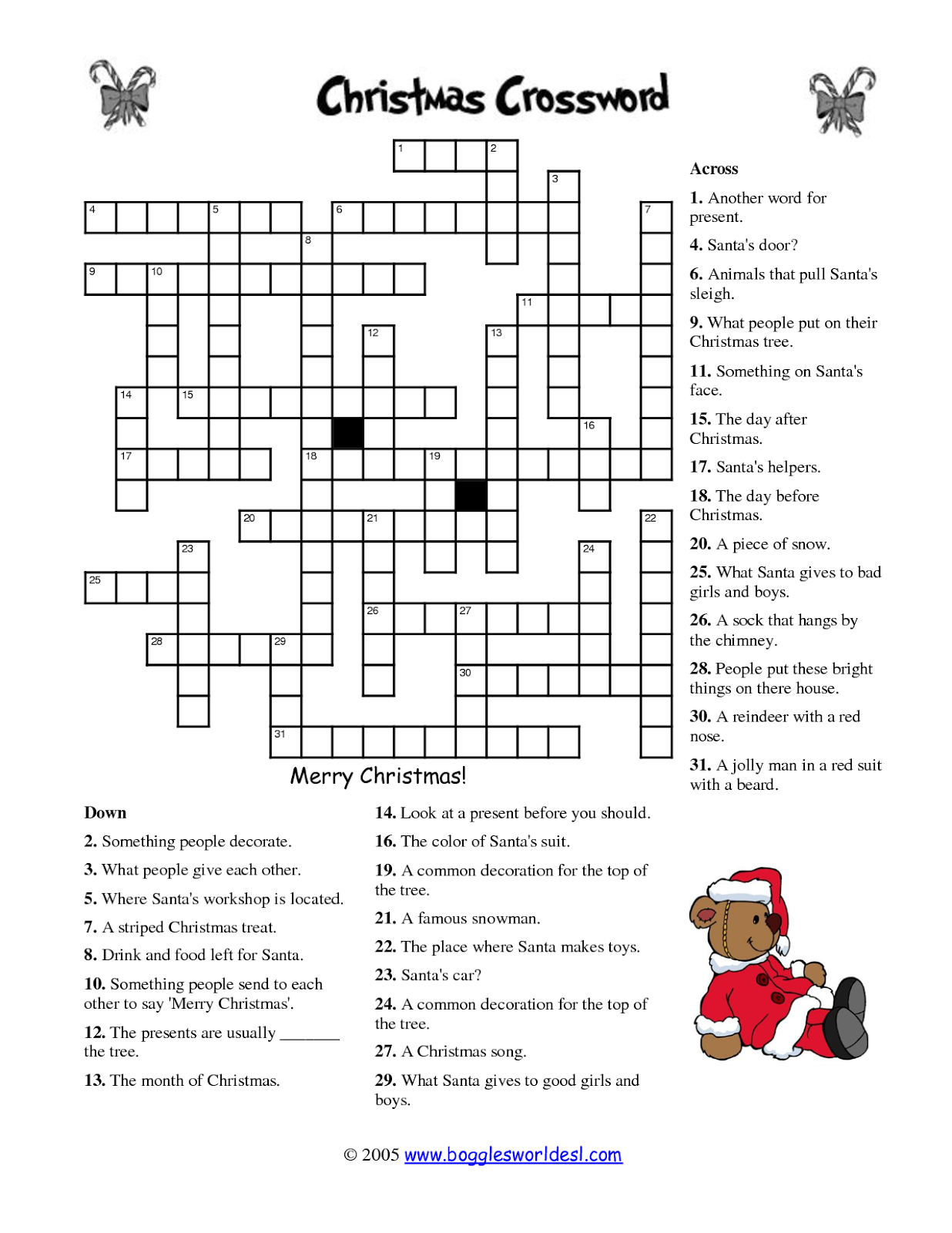 Free Printable Crossword Puzzles Christmas Crossword 