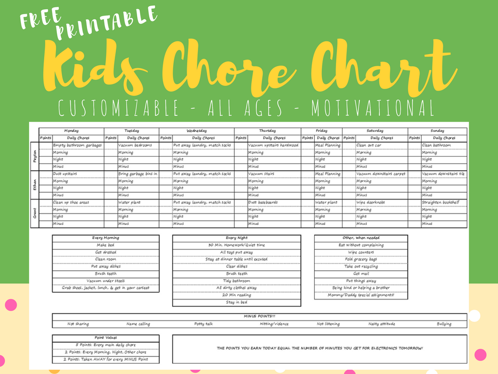 Free Printable Customizable Chore Chart