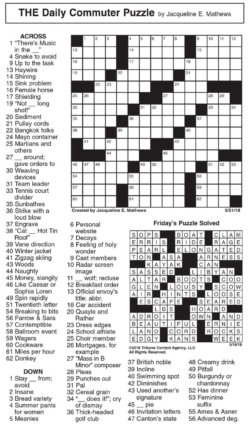 Free Printable Daily Commuter Crossword Printable 