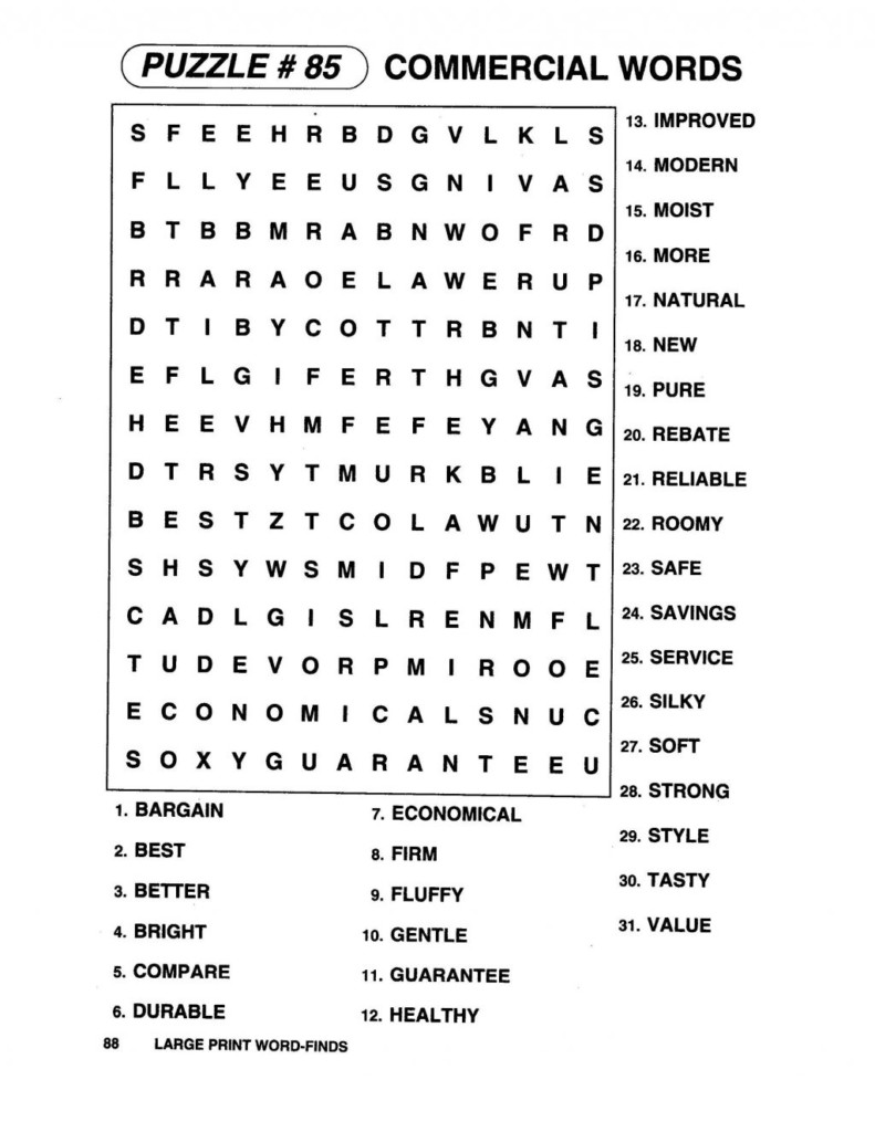 Free Printable Extra Large Print Word Search