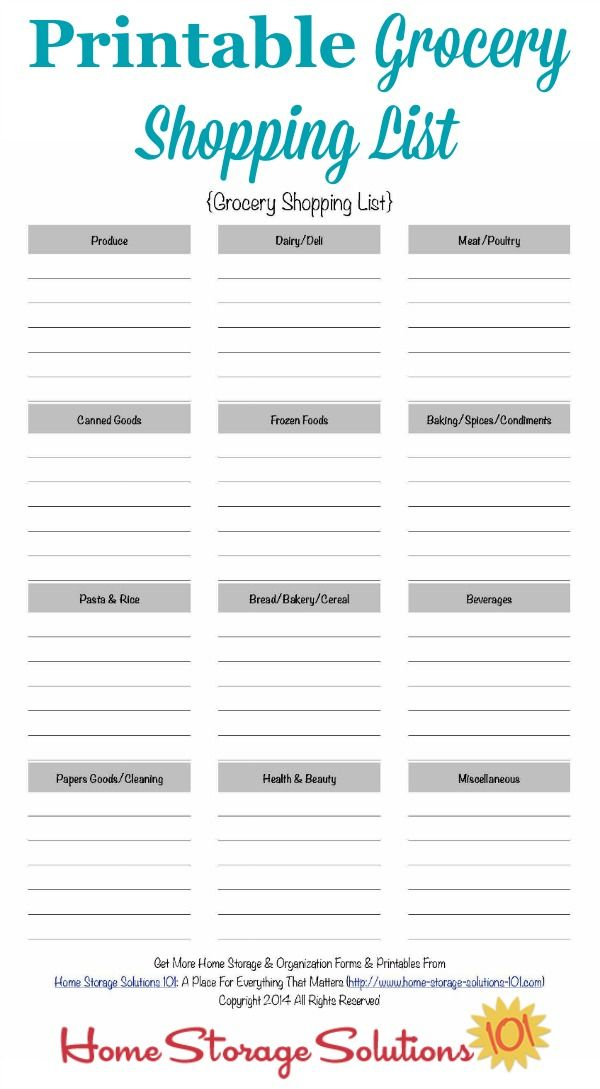 Free Printable Grocery Shopping List Template Shopping 