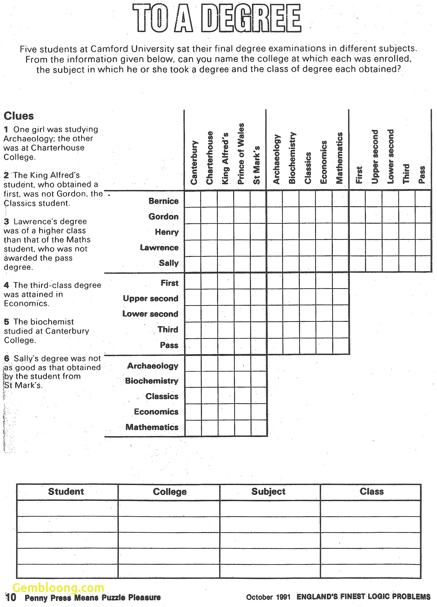 Free Printable Logic Puzzles For High School Students 