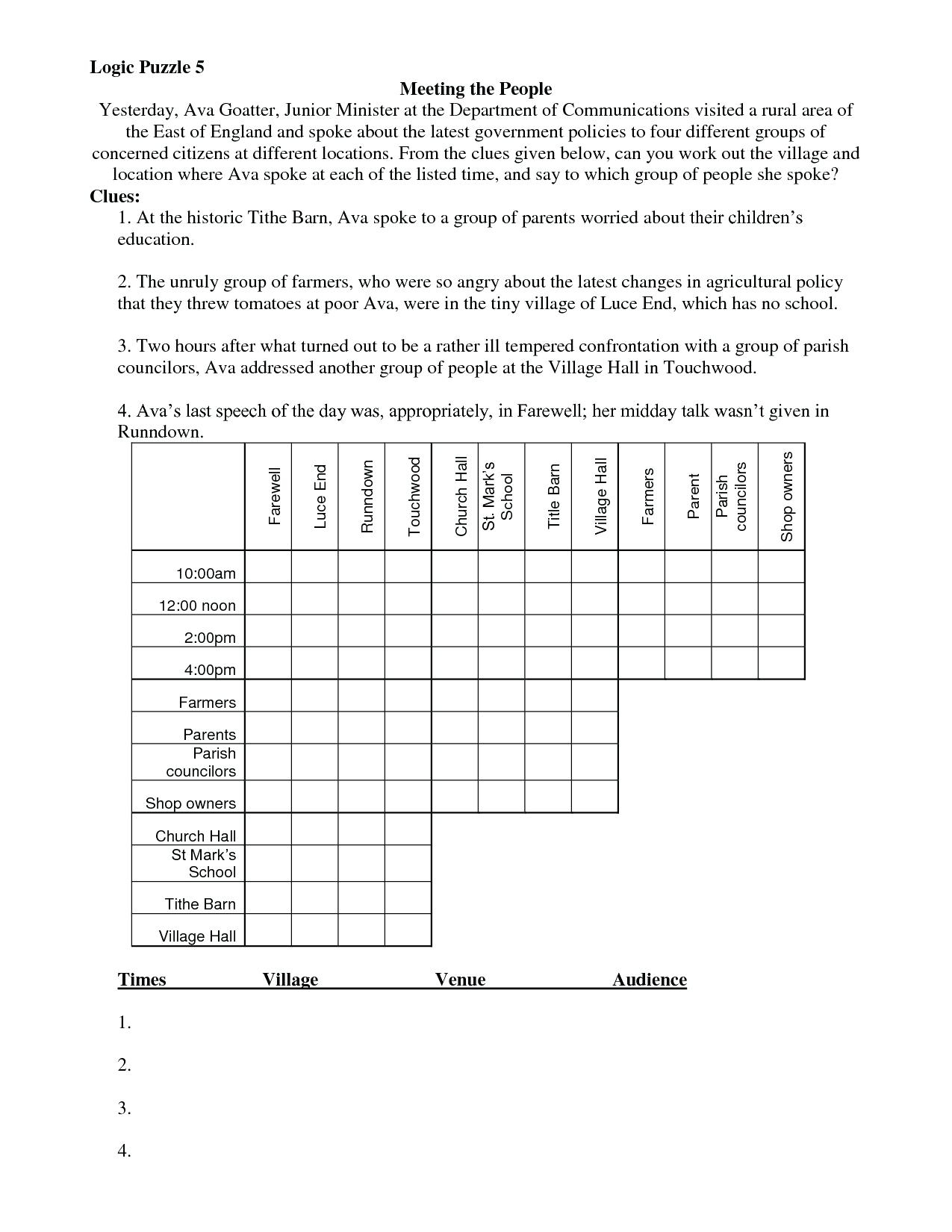 Free Printable Logic Puzzles For High School Students