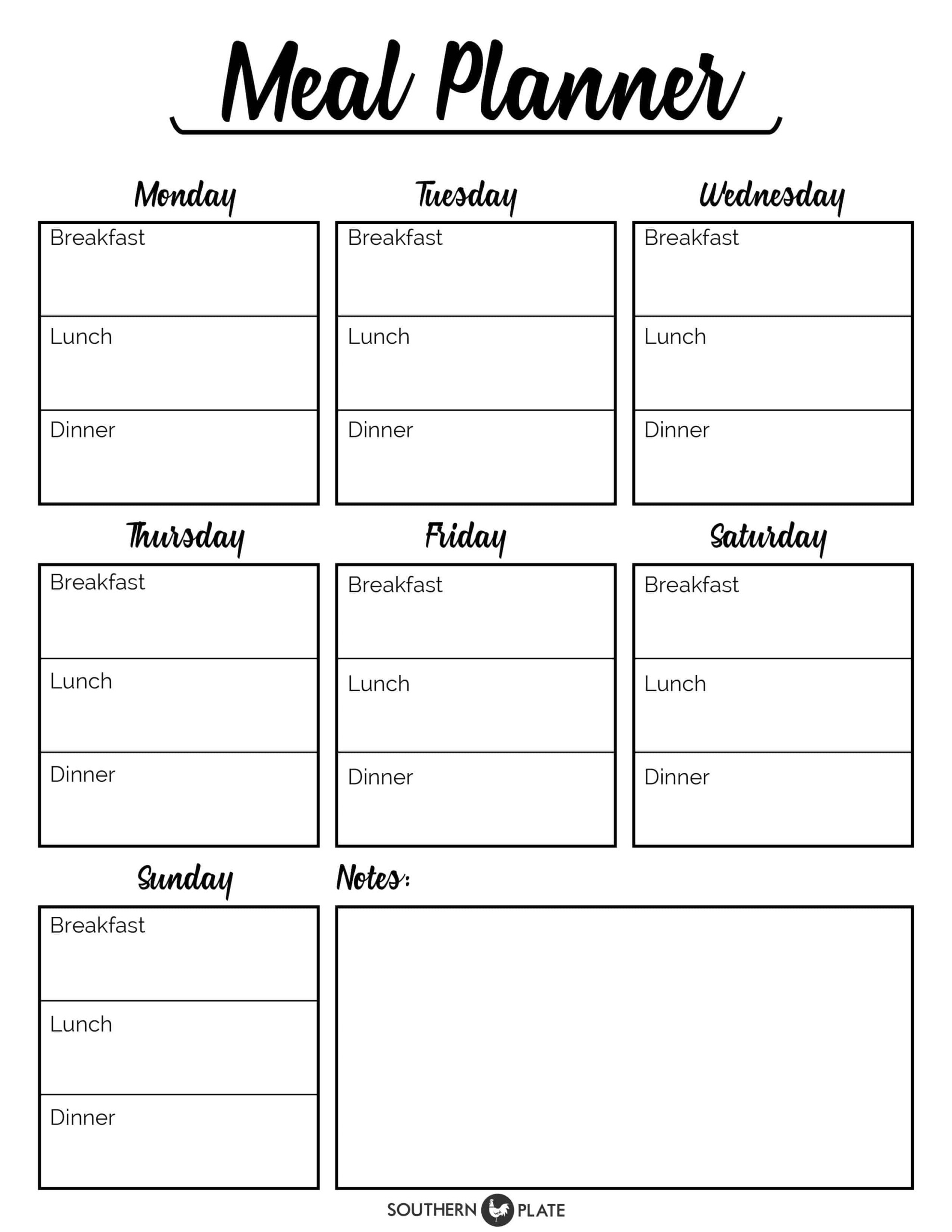 Free Printable Menu Planner Sheet Southern Plate