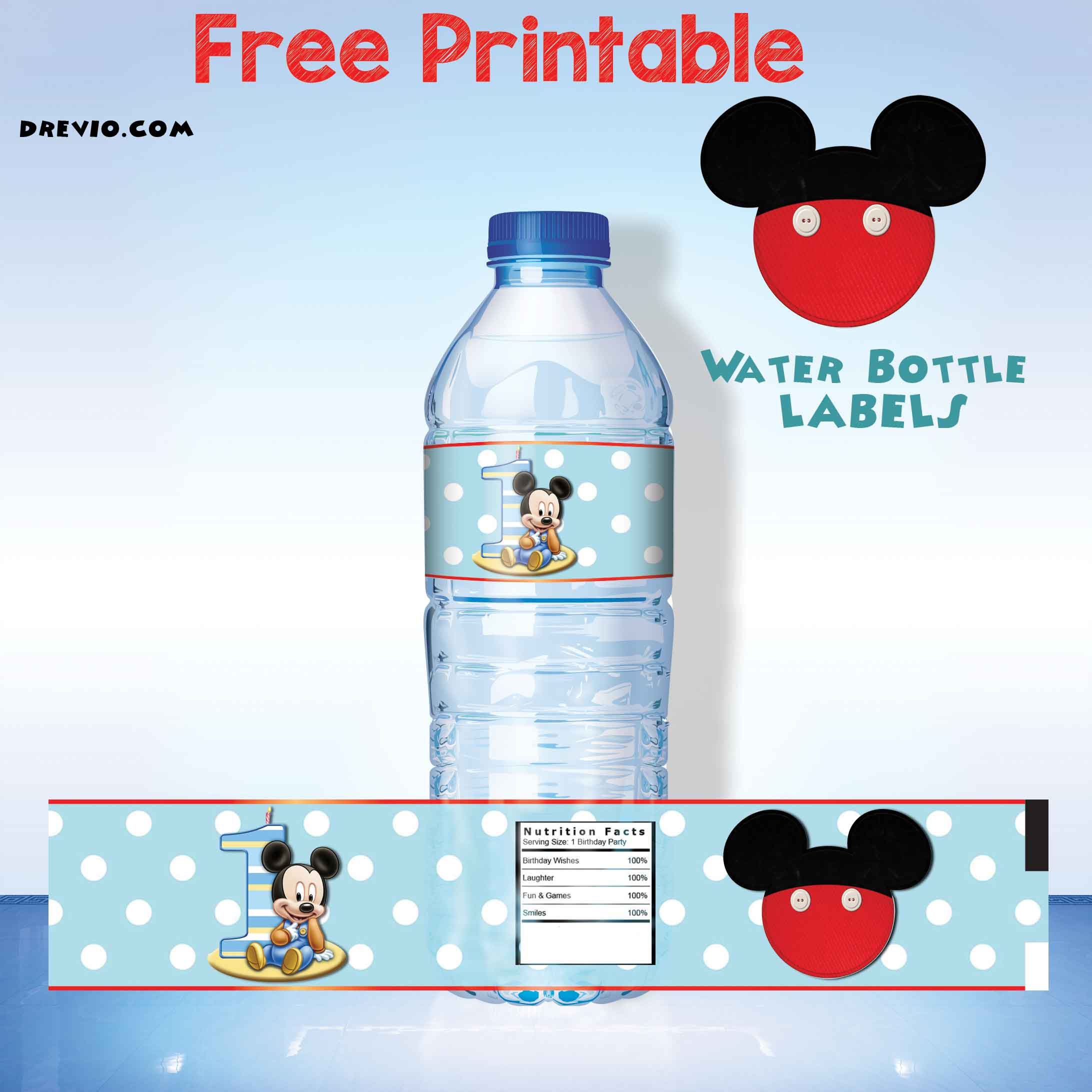 FREE Printable Mickey Mouse Water Bottle Label 