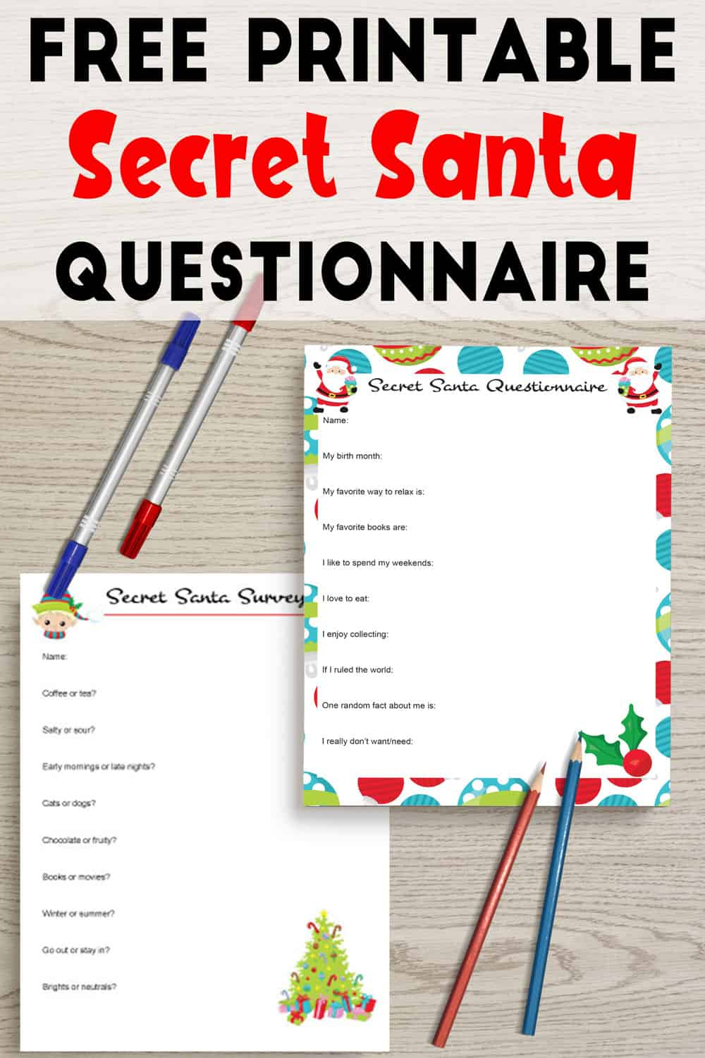 Free Printable Secret Santa Questionnaire Secret Santa 