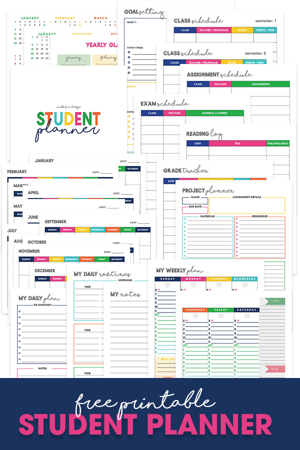 Free Printable Student Planner Elementary Junior High 