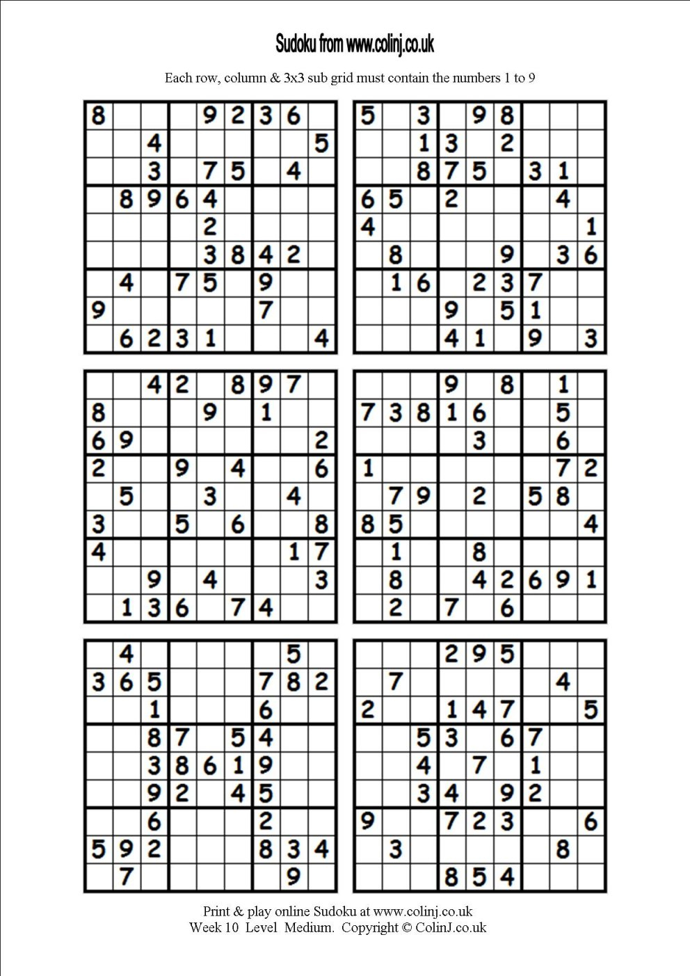 Free Printable Sudoku 6 Per Page