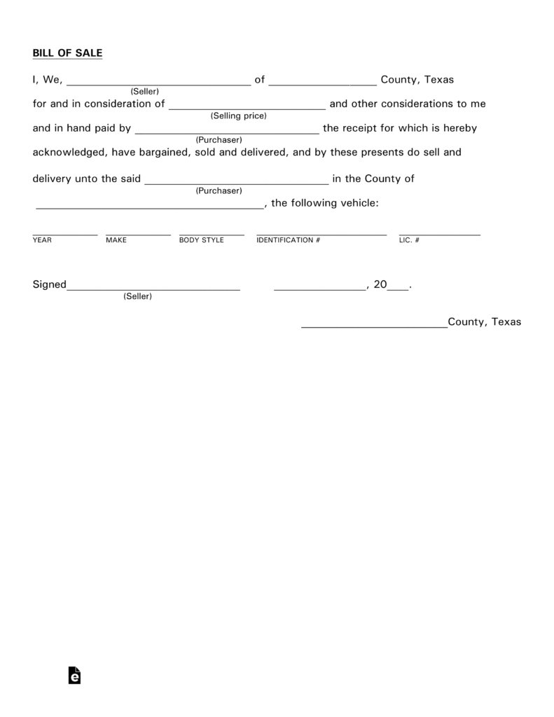 Free Printable Texas Bill Of Sale Form Free Printable