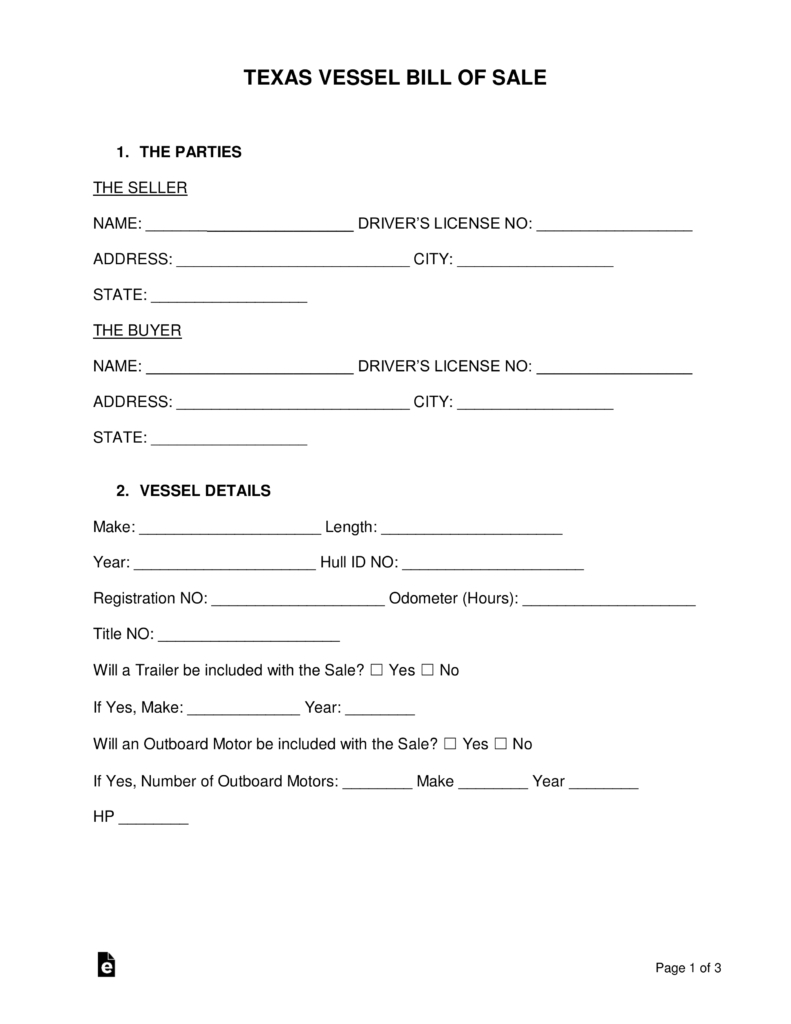 Free Printable Texas Bill Of Sale Form Free Printable