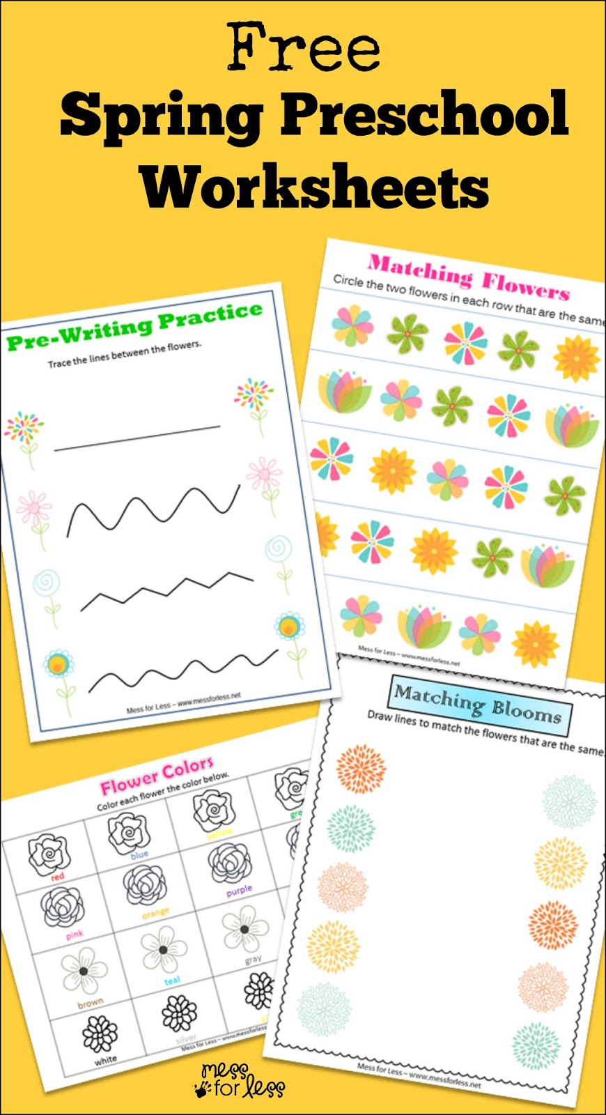 Free Spring Preschool Worksheets Mess For Less