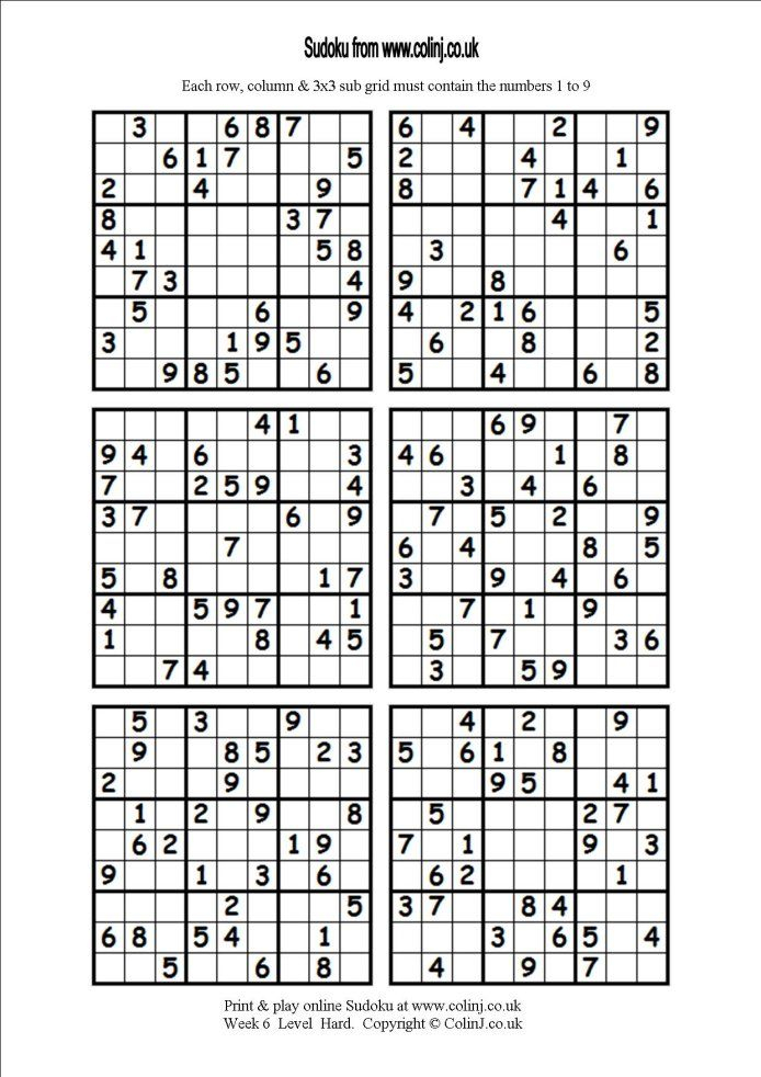 Free Sudoku Printable 6 Per Page Printables Periodic 