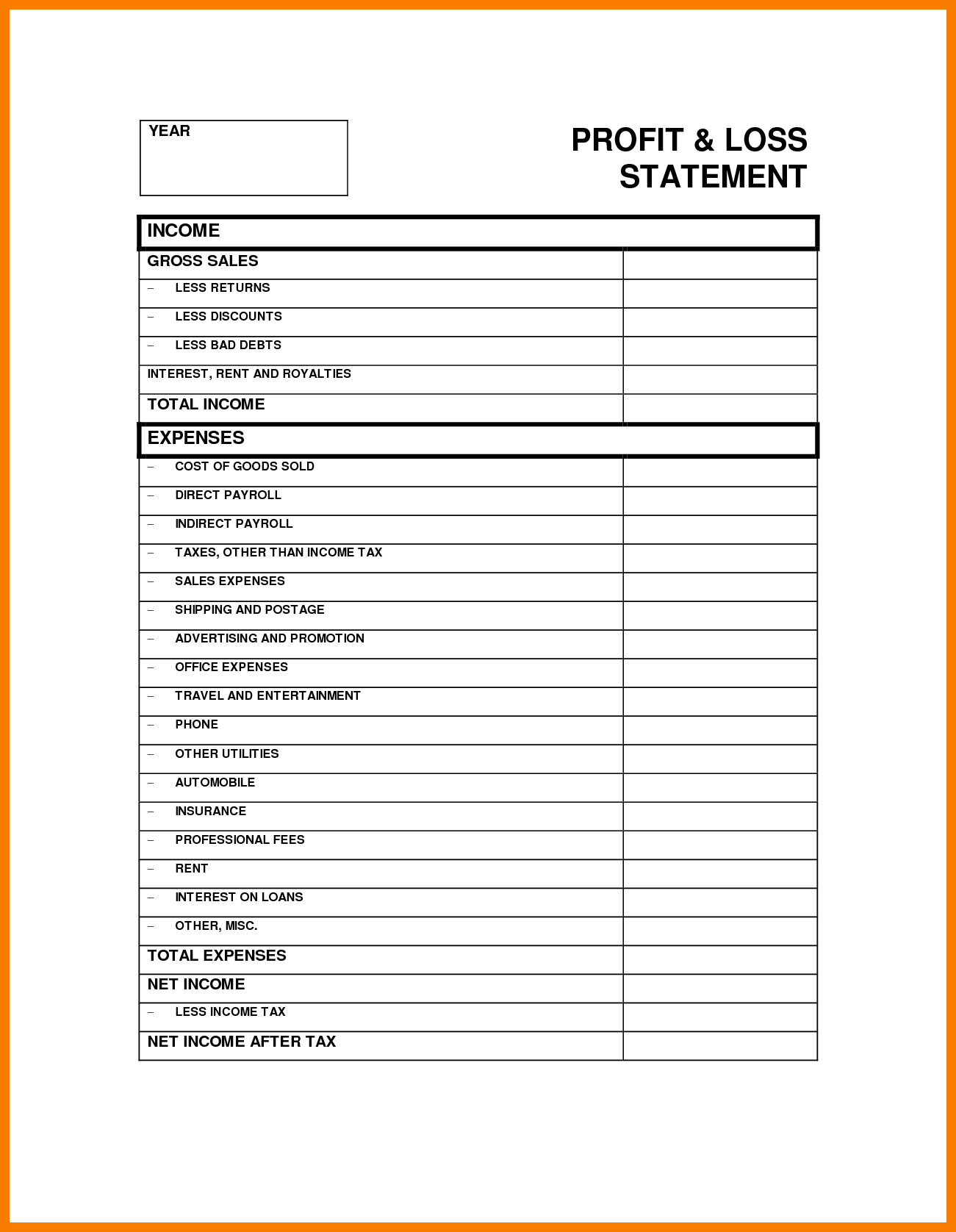 Free Template Profit And Loss Statement Form Profit And 