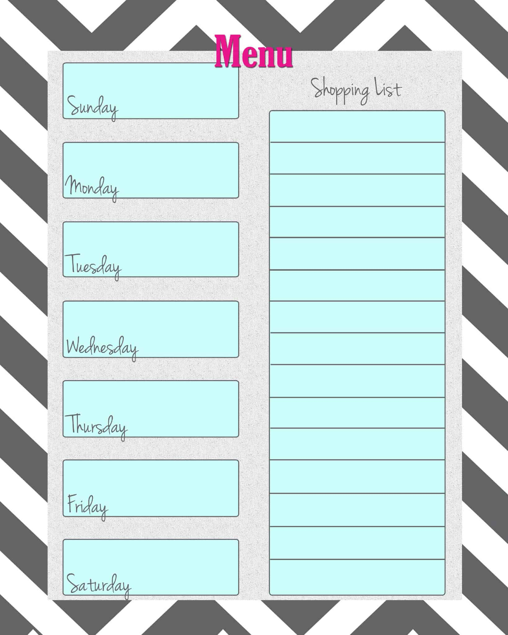 FREE Weekly Menu Planner Printable 4 Colors Cupcake 