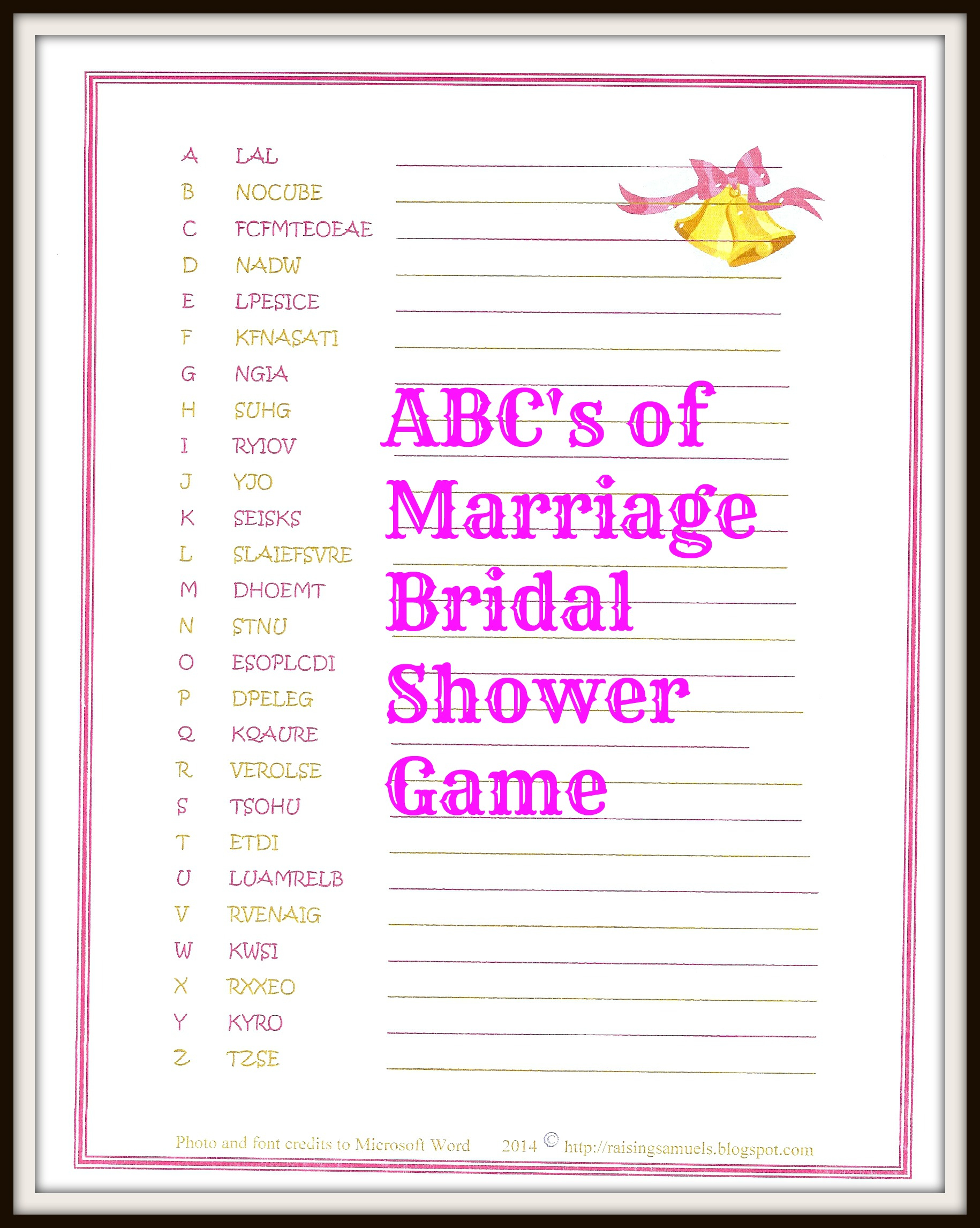 Freebie The ABC s Of Marriage Bridal Shower Game 