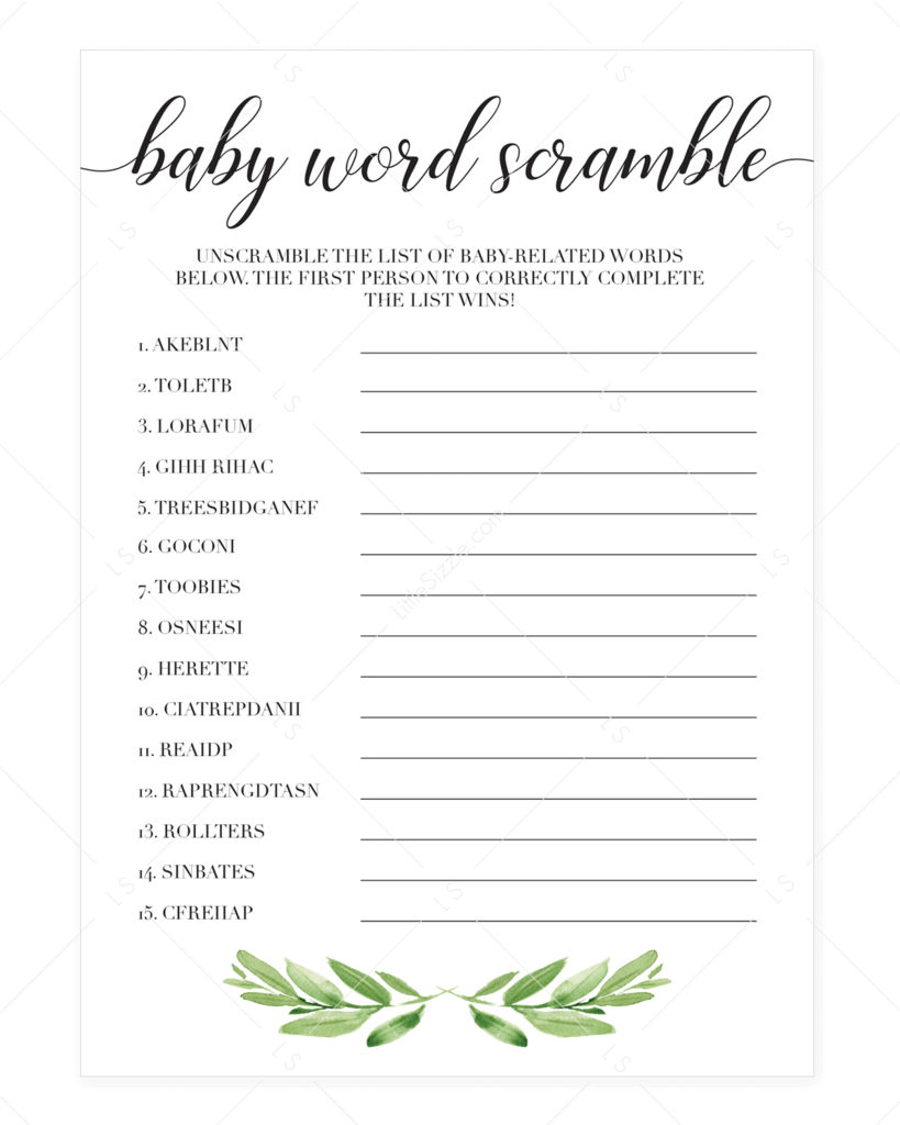 Gender Neutral Baby Shower Word Scramble Printable In 2021 