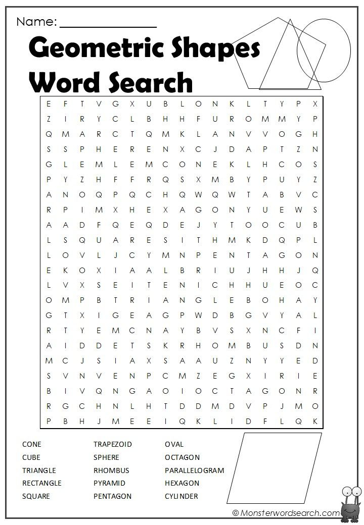 Geometric Shapes Word Search 3rd Grade Words Word 