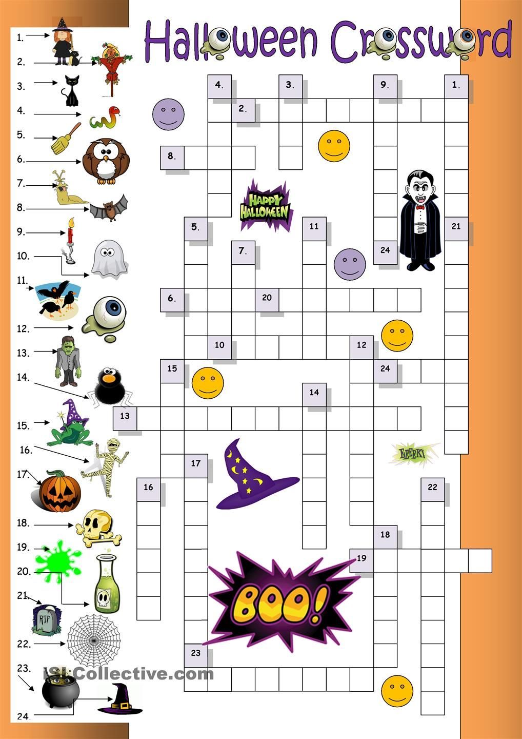 Halloween Crossword For Beginners Halloween Worksheets 