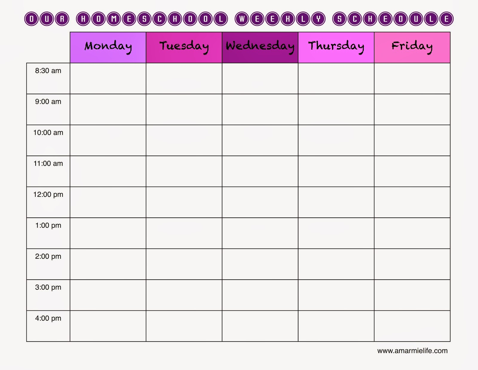 Homeschool Schedule Template Printable Receipt Template