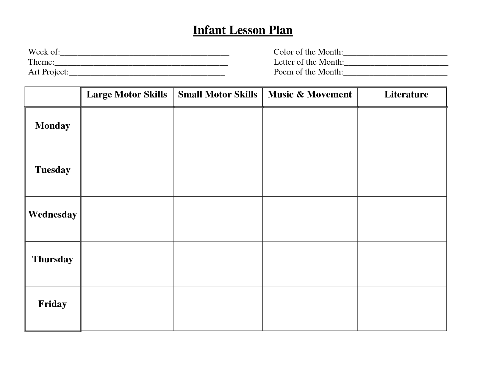 Infant Blank Lesson Plan Sheets Infant Lesson Plan 