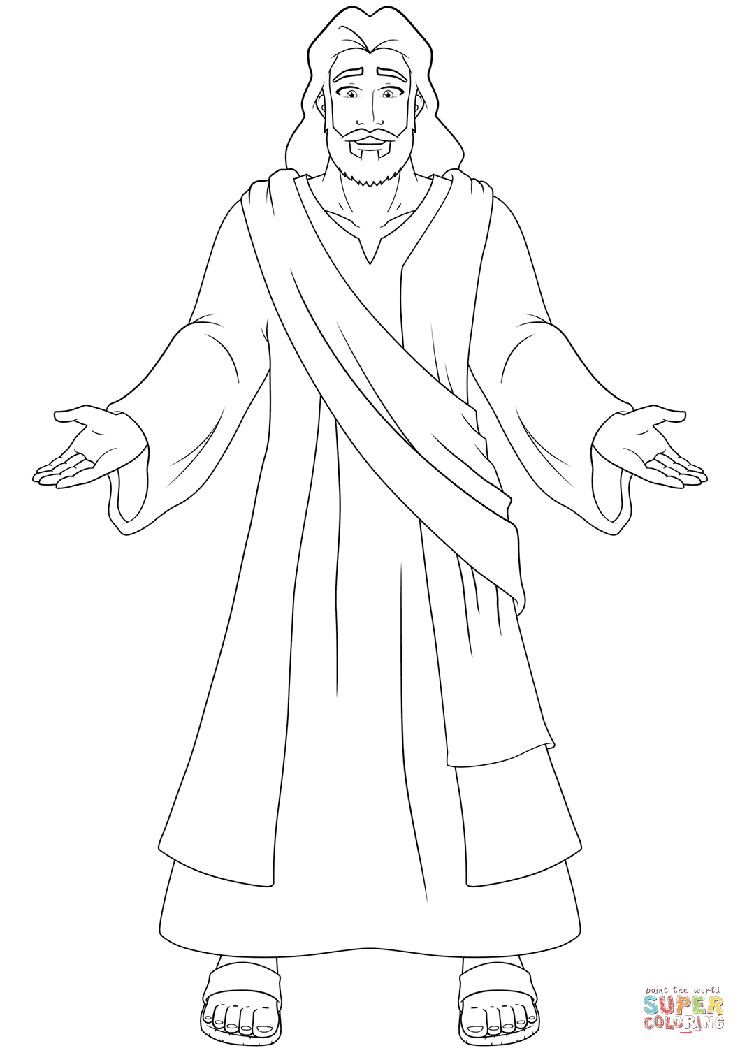 Jesus With Open Hands Coloring Page Free Printable 