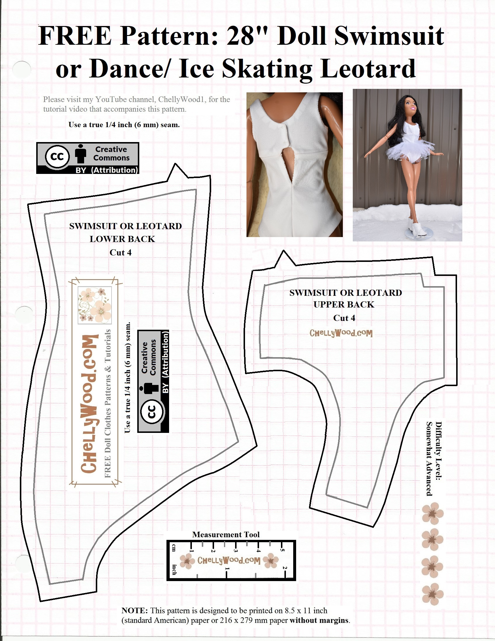 Leotard Or Swimsuit BACK Pattern B For 28 Inch Barbie or 