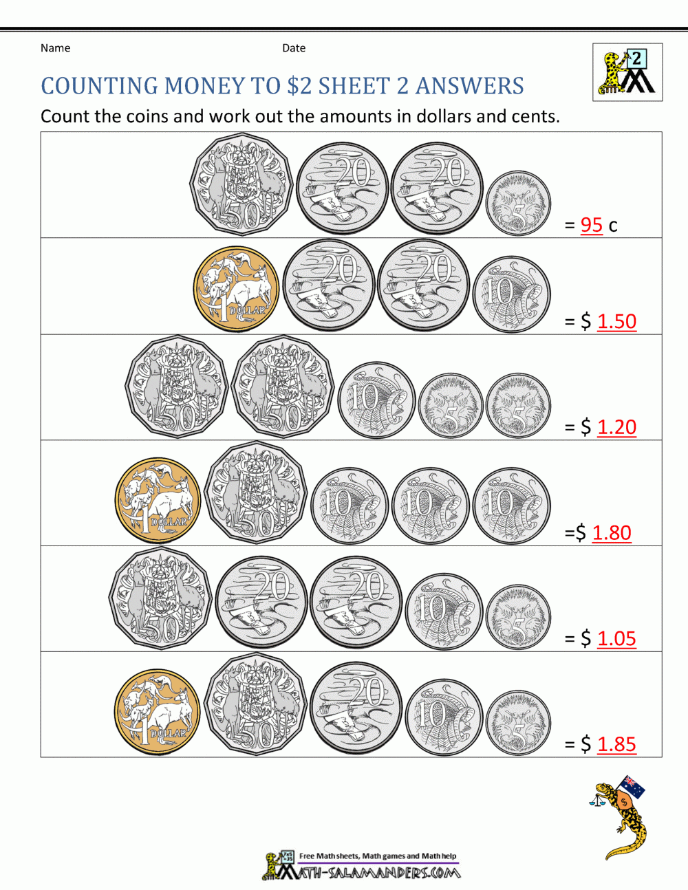 Money Worksheets Australia