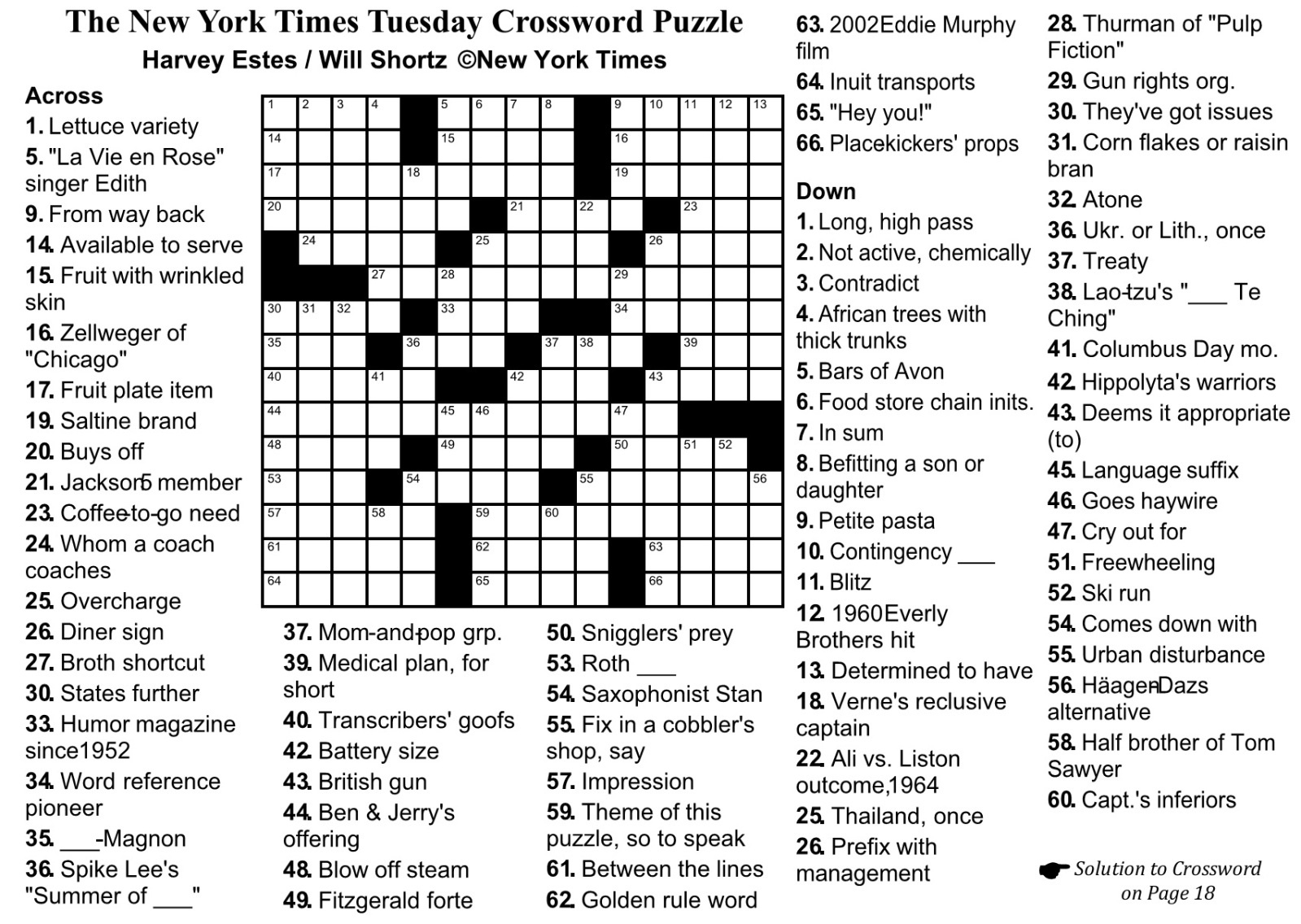 New York Times Monday Crossword Printable Free FreePrintableTM 