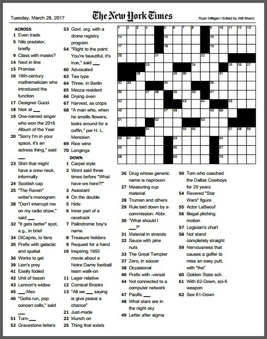 New York Times Crossword Printable Free Monday FreePrintableTM 