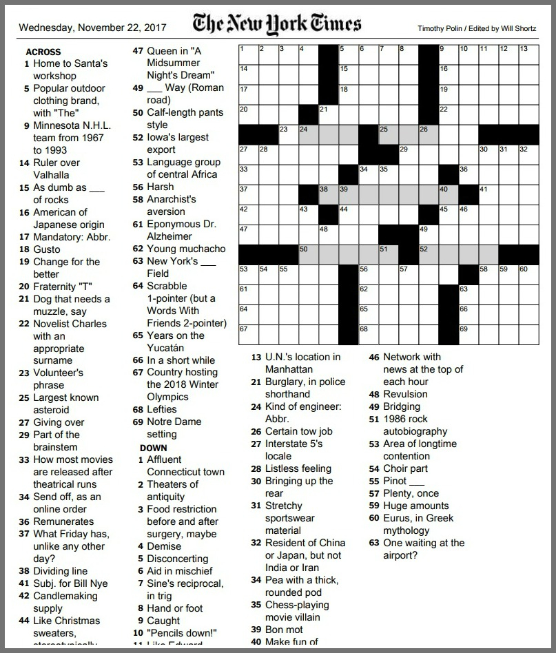 New York Times Crossword Printable Free Sunday FreePrintableTM com