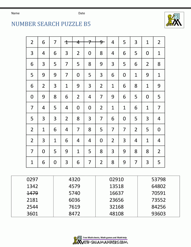 Free Printable Number Word Search Puzzles