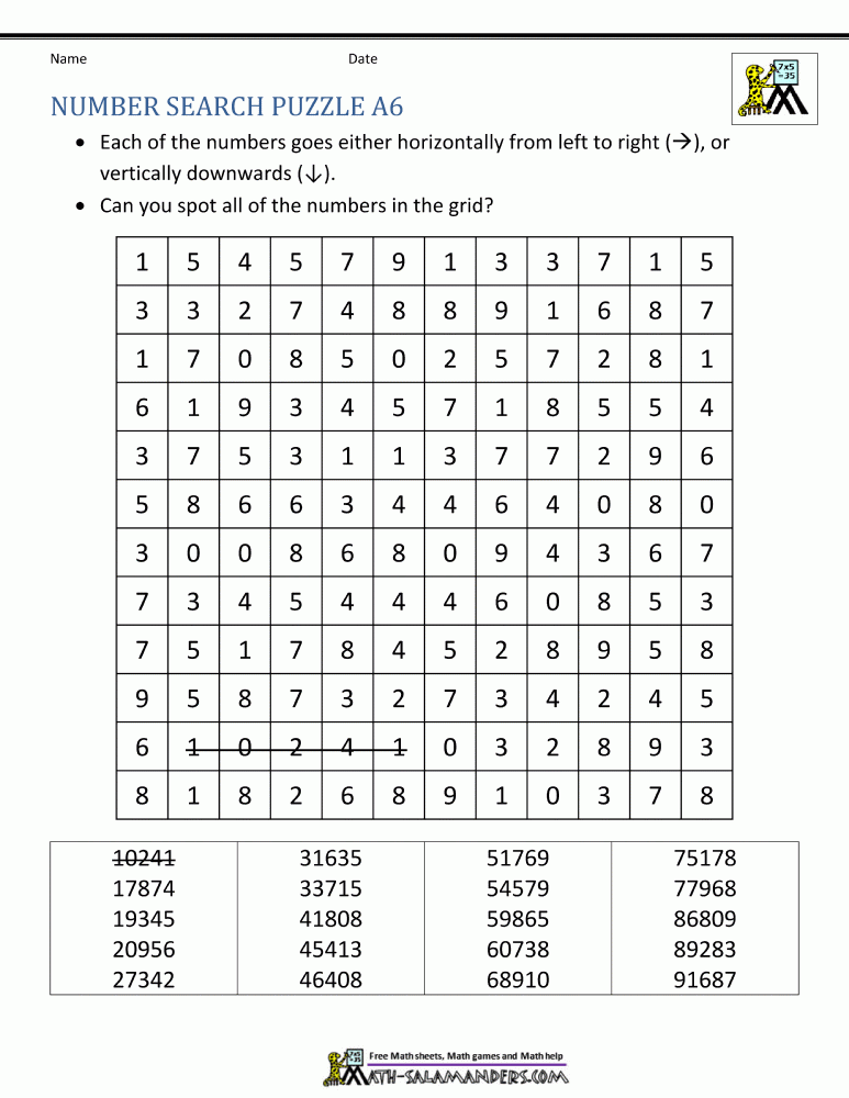 Number Search Puzzles