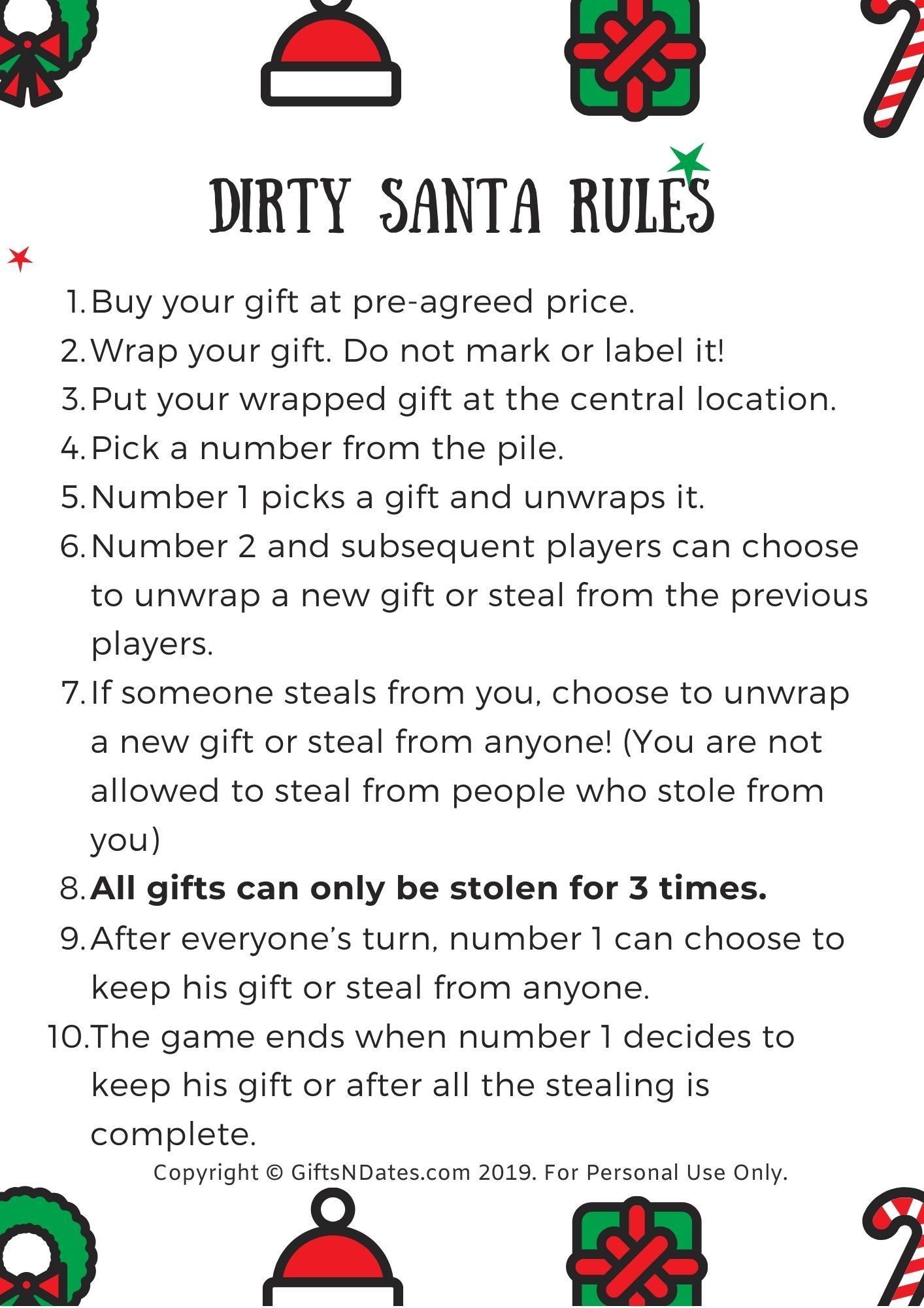 Printable Version Of Dirty Santa Rules