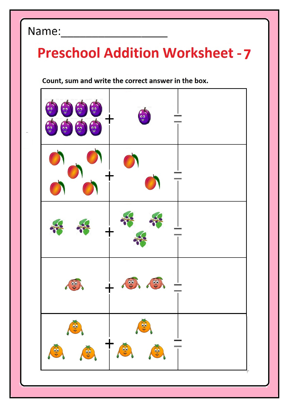 Preschool Basic Addition Worksheets Free Printable