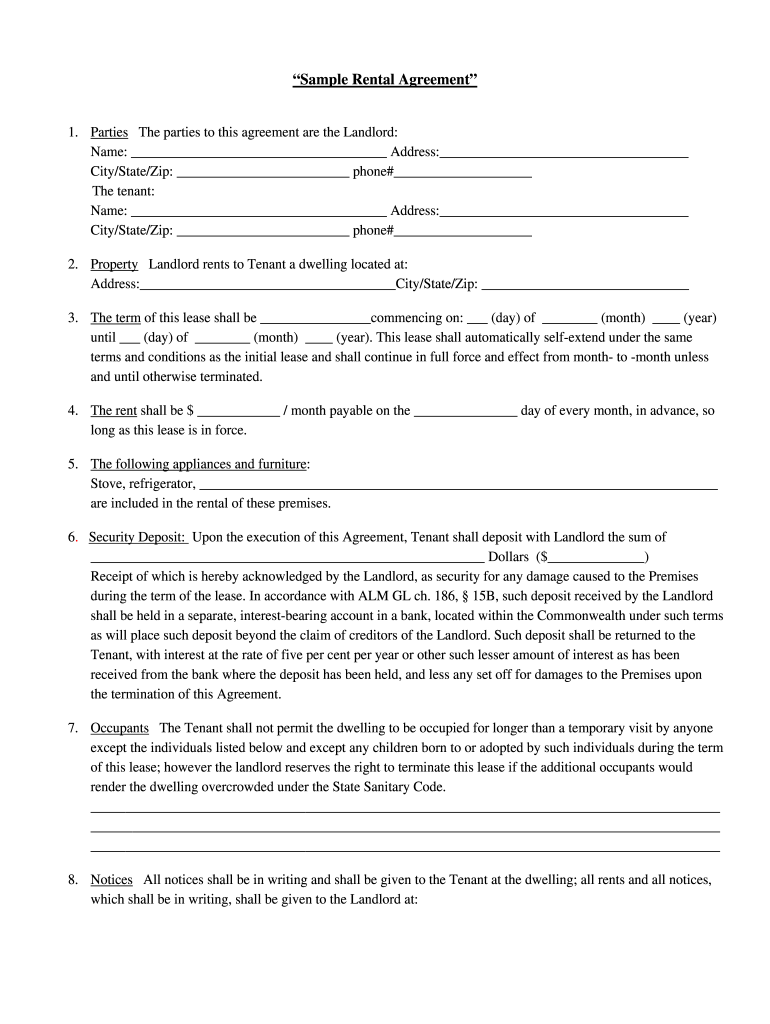 Printable Basic Rental Agreement Fill Online Printable 