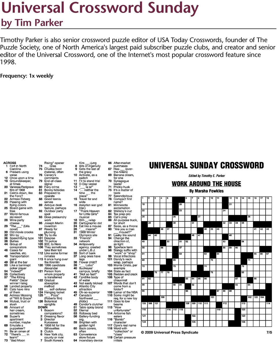 Printable Crossword Puzzles Timothy Parker Printable 