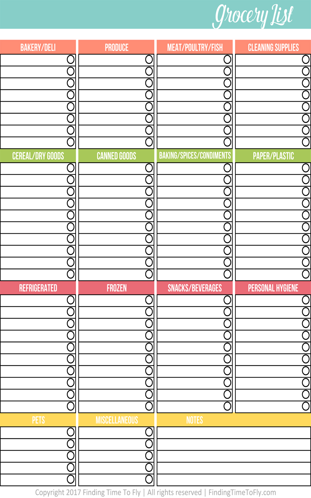 Printable Grocery List Finding Time To Fly