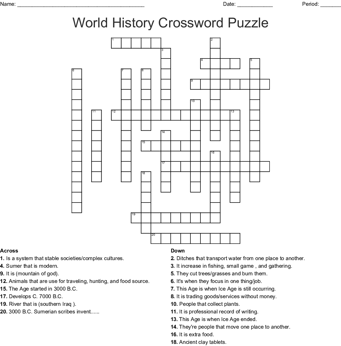 Printable History Puzzles Printable Crossword Puzzles