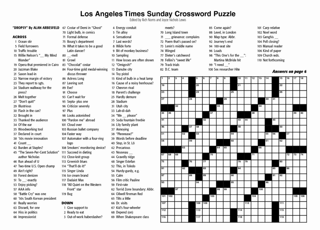 La Times Free Printable Crossword Puzzles