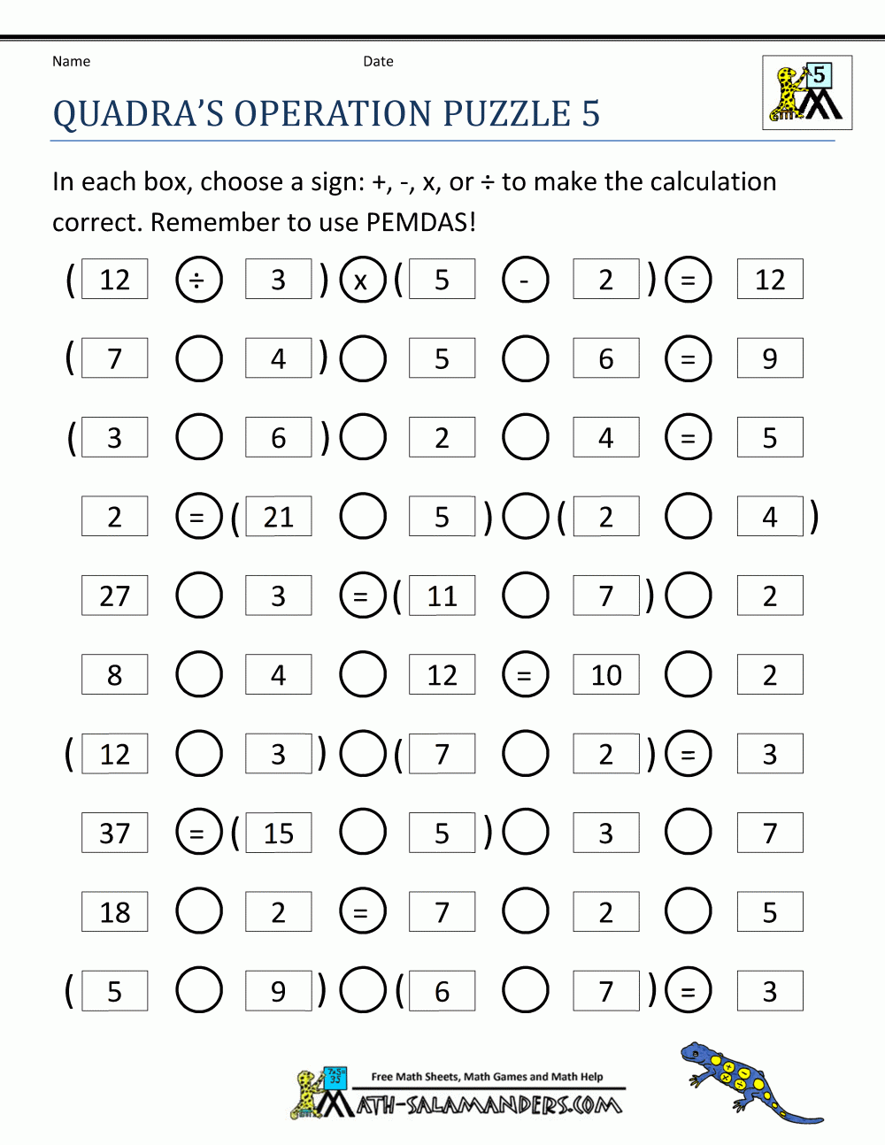 Printable Math Puzzles 5th Grade