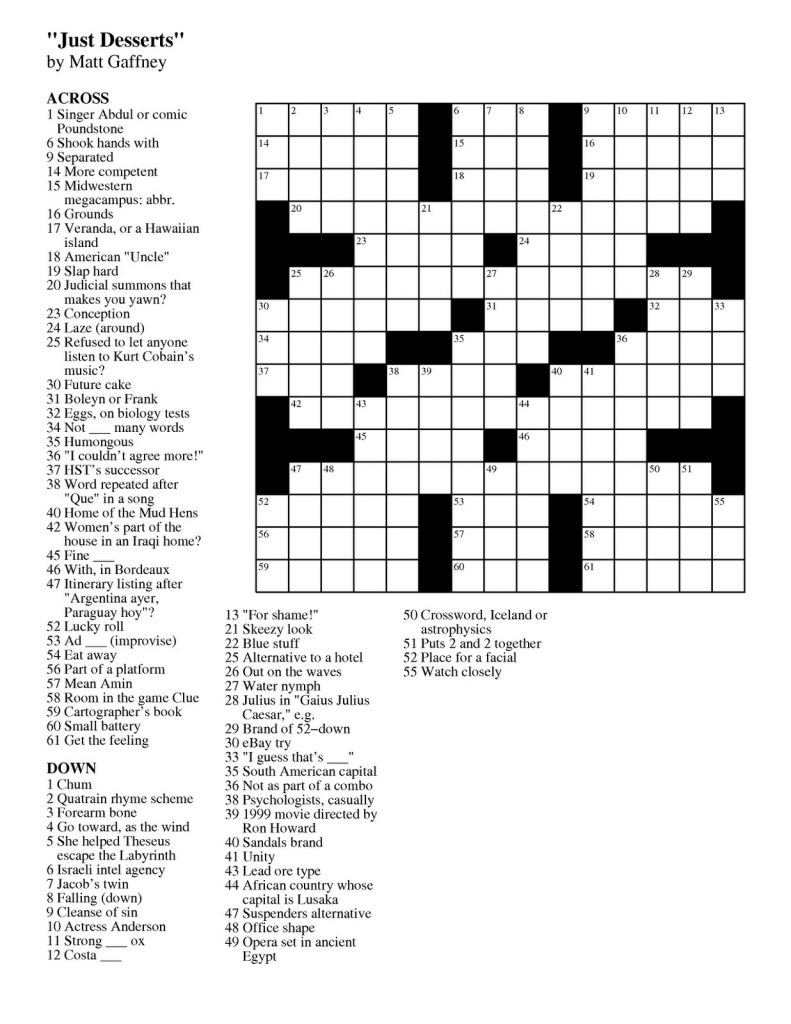 Printable Newspaper Crossword Puzzles For Free