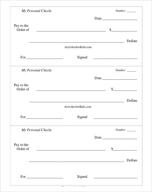 Printable Personel Play Checks Template PDF Format 