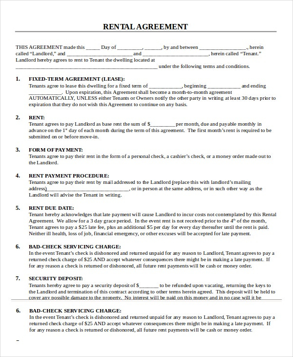 Printable Rental Agreement 21 Free Word PDF Documents 