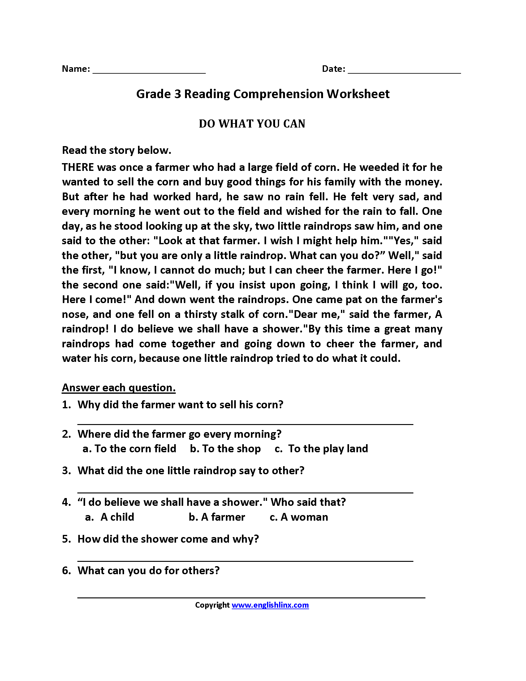 Reading Worksheets Third Grade Reading Worksheets