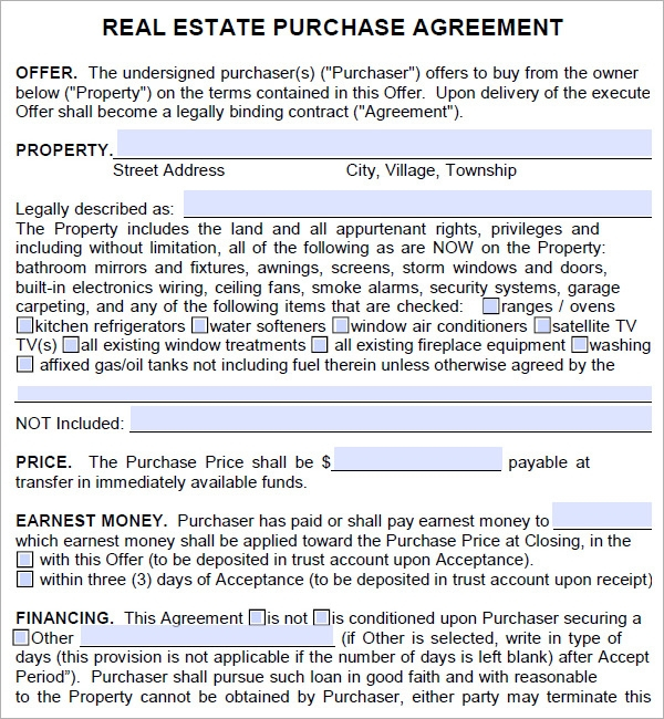 Real Estate Purchase Agreement 7 Free PDF Download 