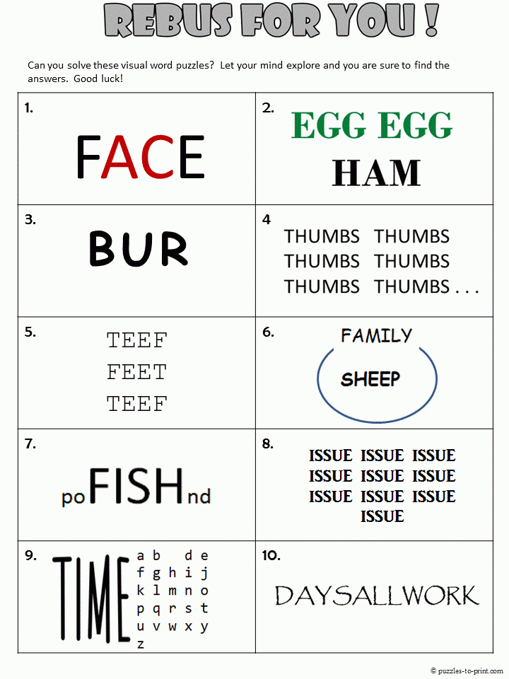 Rebus Puzzles Worksheet Homeschooldressage